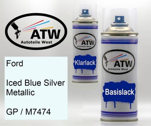 Ford, Iced Blue Silver Metallic, GP / M7474: 400ml Sprühdose + 400ml Klarlack - Set, von ATW Autoteile West.